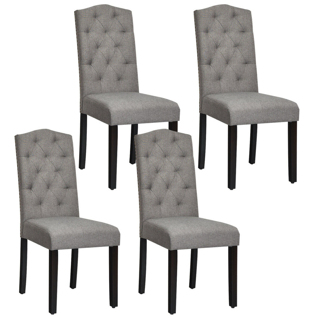 Set of 4 Tufted Dining Chair Upholstered w/ Nailhead Trim and Rubber Wooden Legs Image 1