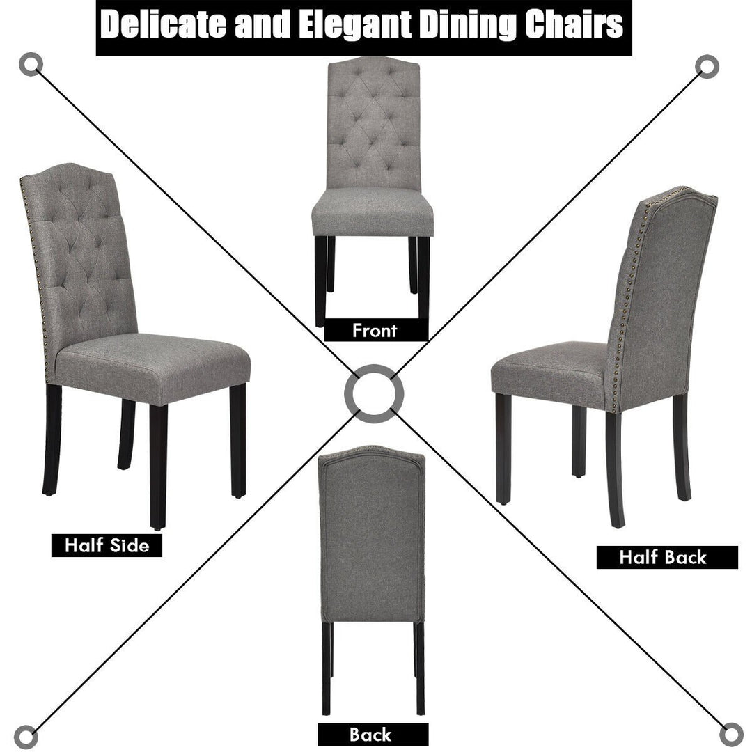 Set of 4 Tufted Dining Chair Upholstered w/ Nailhead Trim and Rubber Wooden Legs Image 10