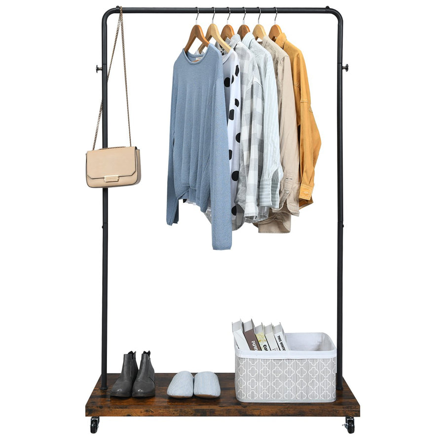 Industrial Pipe Style Rolling Garment Rack Clothes Rack on Wheels / Wood Shelf Image 1