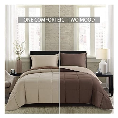 Homelike Moment Lightweight Comforter Set - King Brown Beige All Season Down Alternative Comforter Set Summer Duvet Image 1