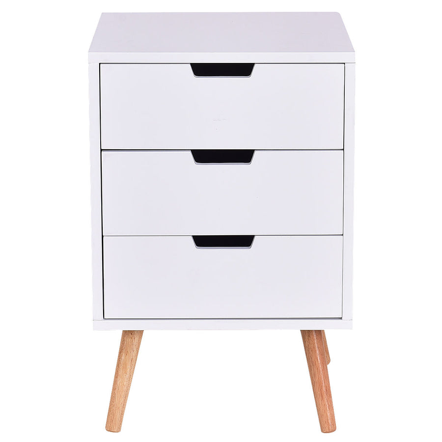 White Side End Table Nightstand w/ 3 Drawers Mid-Century Accent Wood Furniture Image 1