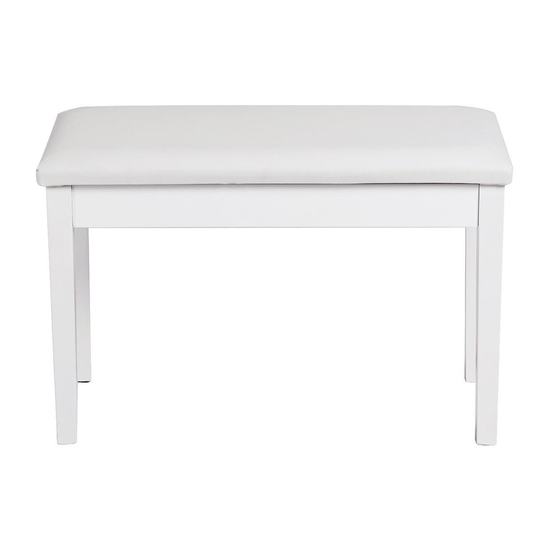 Solid Wood PU Leather Piano Bench Padded Double Duet Keyboard Seat Storage White Image 6