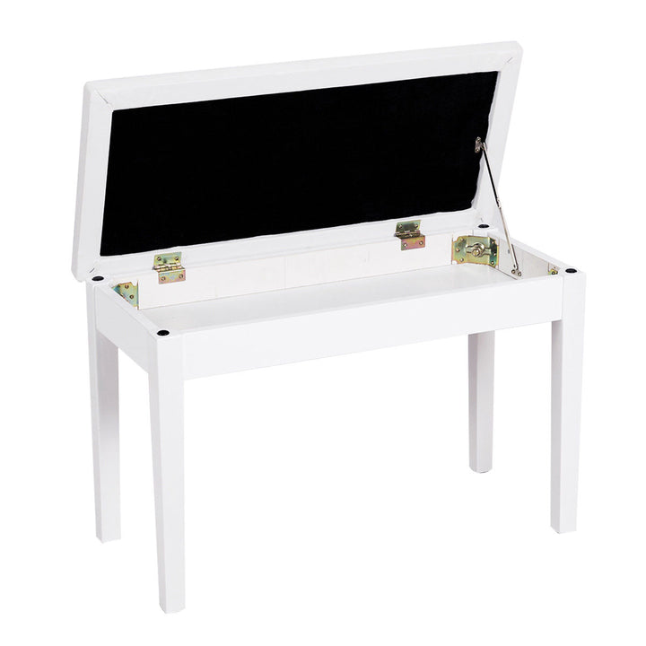 Solid Wood PU Leather Piano Bench Padded Double Duet Keyboard Seat Storage White Image 7