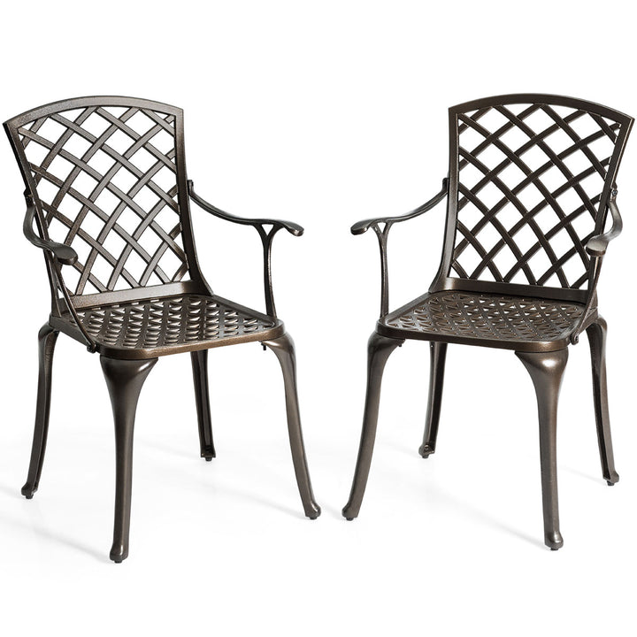 Outdoor Cast Aluminum Arm Dining Chairs Set of 2 Patio Bistro Chairs, Brown Image 1