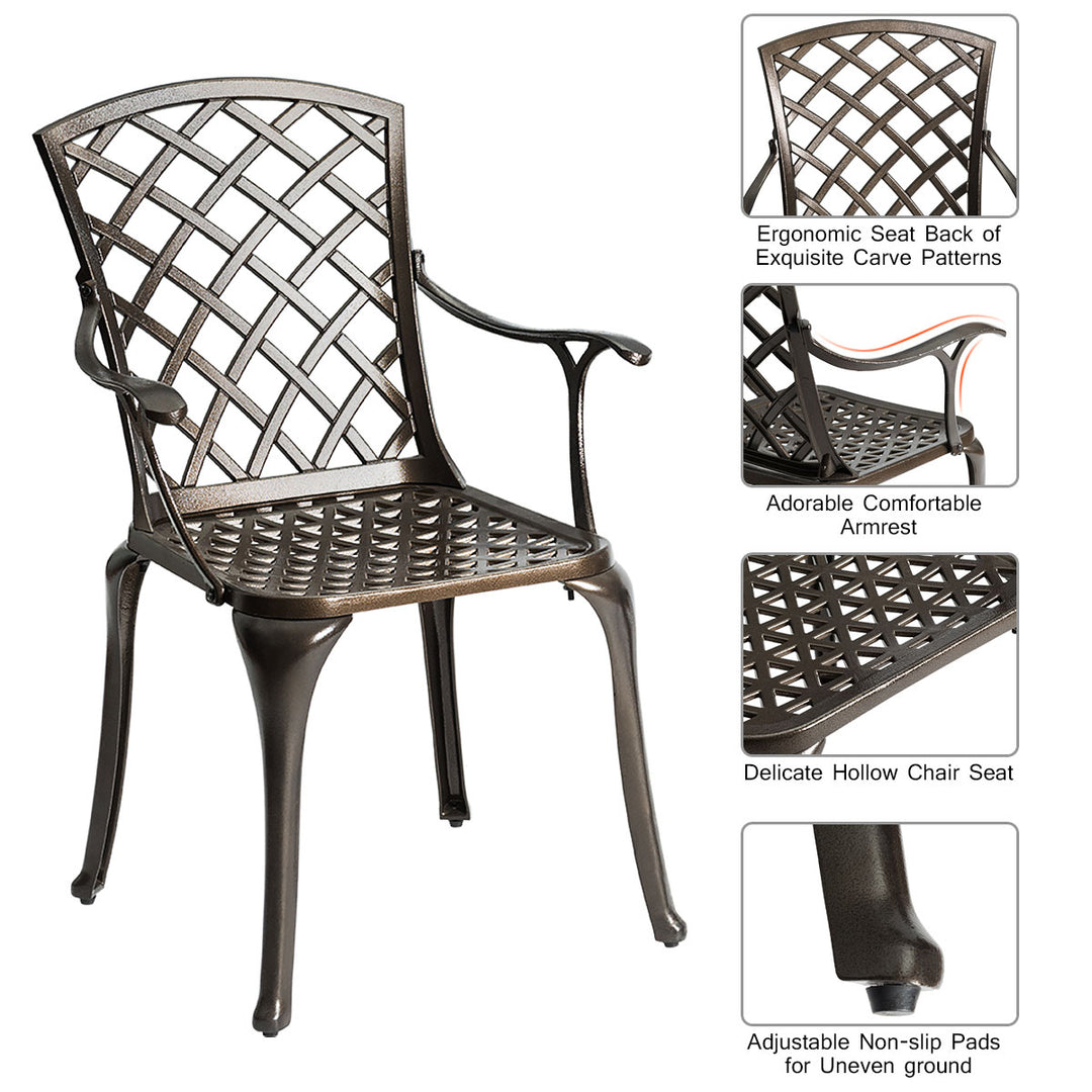 Outdoor Cast Aluminum Arm Dining Chairs Set of 2 Patio Bistro Chairs, Brown Image 6