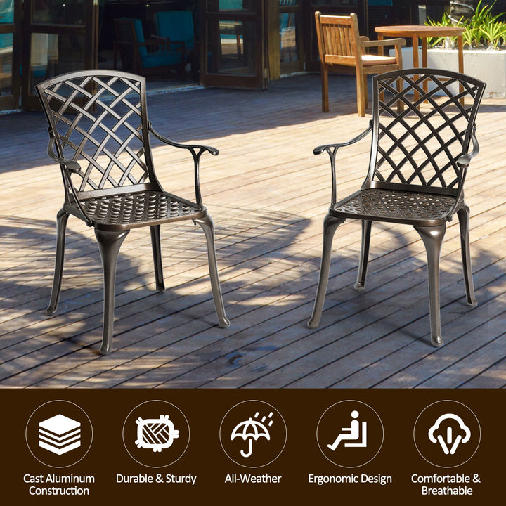 Outdoor Cast Aluminum Arm Dining Chairs Set of 2 Patio Bistro Chairs, Brown Image 8