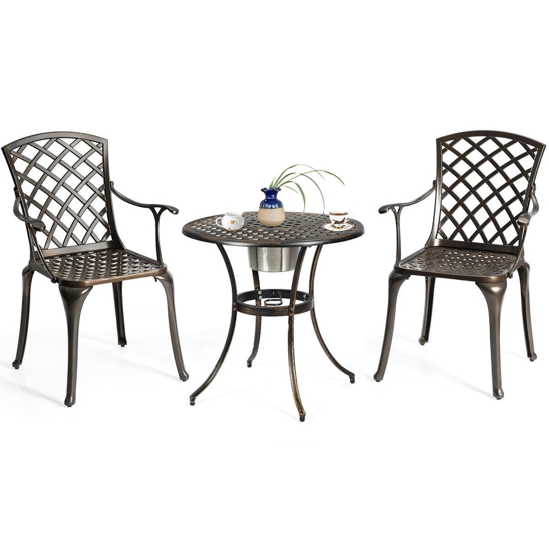 Outdoor Cast Aluminum Arm Dining Chairs Set of 2 Patio Bistro Chairs, Brown Image 9