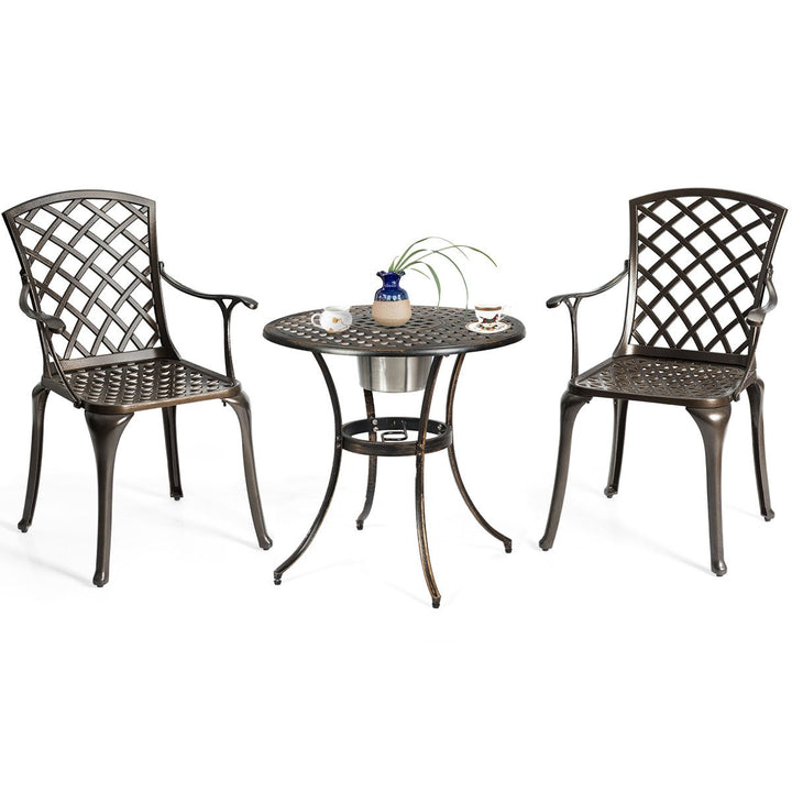 Outdoor Cast Aluminum Arm Dining Chairs Set of 2 Patio Bistro Chairs, Brown Image 9