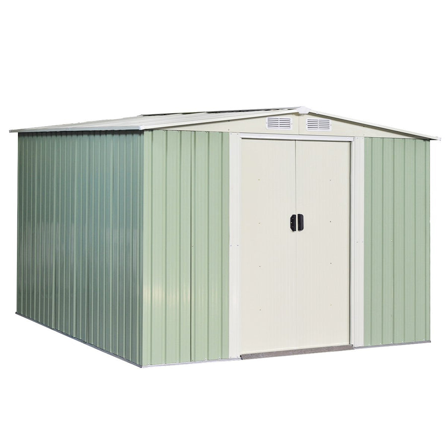 8.5x8.5FT Outdoor Garden Storage Shed Tool House Sliding Door Galvanized Steel Green Image 1