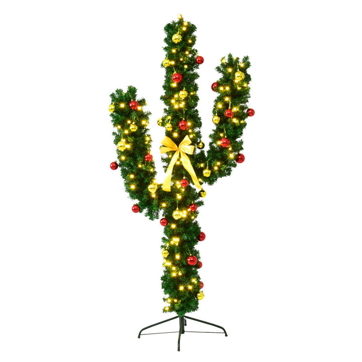 6Ft Pre-Lit Cactus Christmas Tree LED Lights Ball Ornaments Image 1