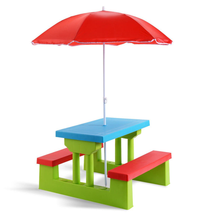 4 Seat Kids Picnic Table w/Umbrella Garden Yard Folding Children Bench Outdoor Image 1