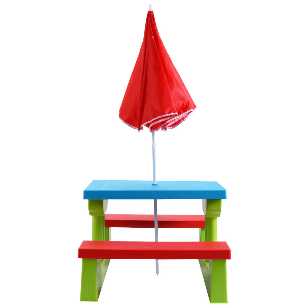 4 Seat Kids Picnic Table w/Umbrella Garden Yard Folding Children Bench Outdoor Image 8