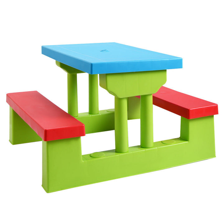 4 Seat Kids Picnic Table w/Umbrella Garden Yard Folding Children Bench Outdoor Image 9