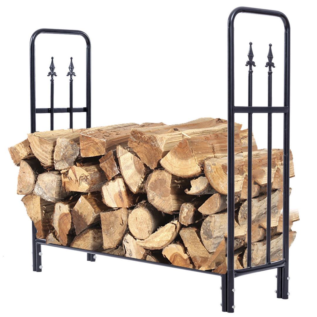 4 Feet Outdoor Heavy Duty Steel Firewood Log Rack Wood Storage Holder Black Image 1