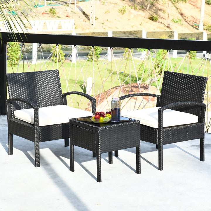 3PCS Patio Rattan Furniture Set Table and Chairs Set with Thick Cushions Garden Image 5