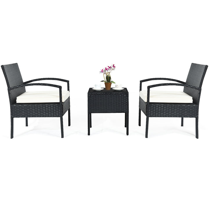 3PCS Patio Rattan Furniture Set Table and Chairs Set with Thick Cushions Garden Image 10