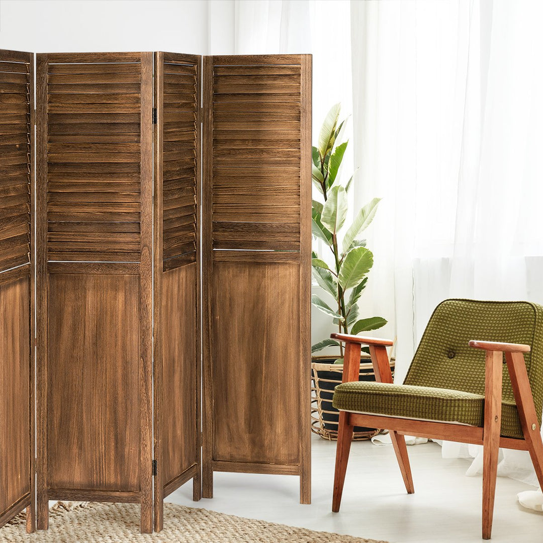 4 Panel Folding Privacy Room Divider Screen Home Furniture 5.6 Ft Tall Brown Image 10