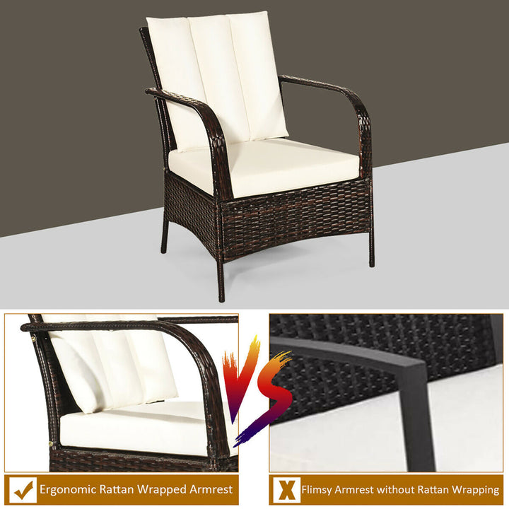 Costway 3 PCS Patio Rattan Furniture Set Coffee Table and 2 Rattan Chair Image 8