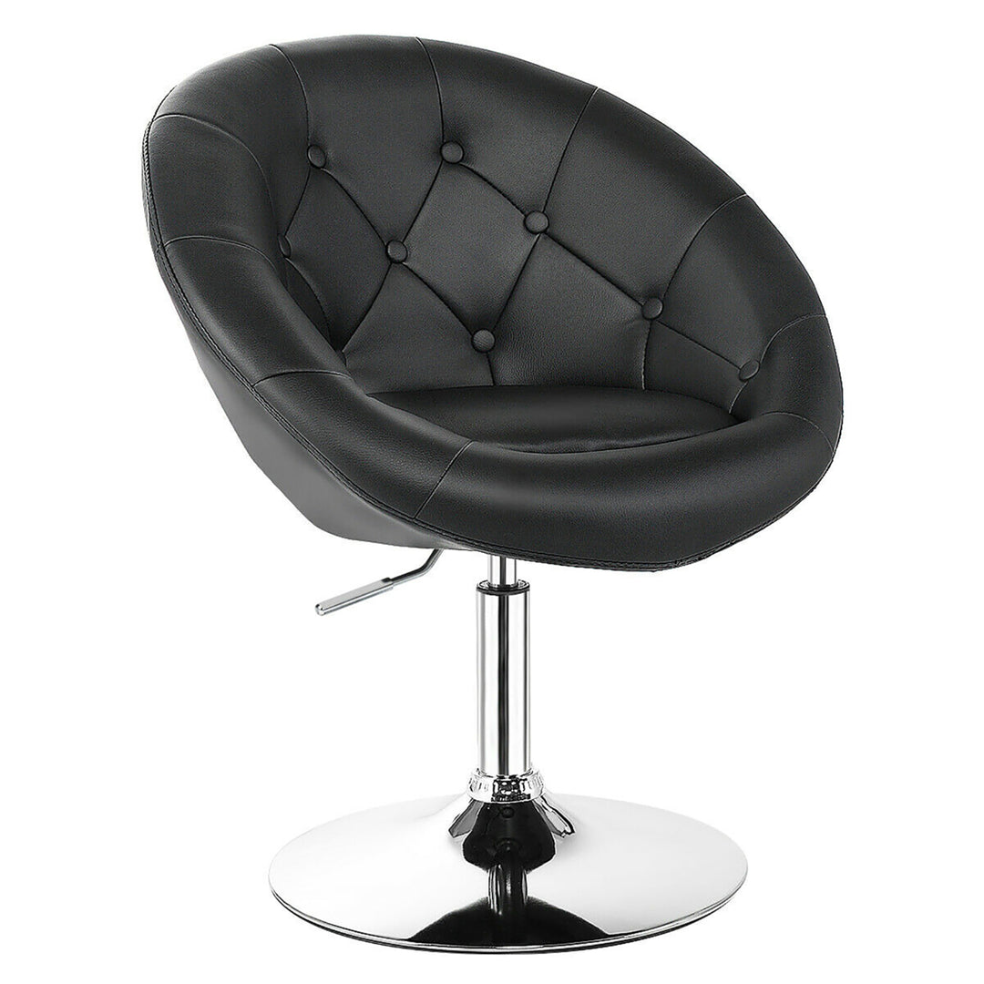 1PC Accent Chair Adjustable Modern Swivel Round Tufted Back PU Leather Black Image 9