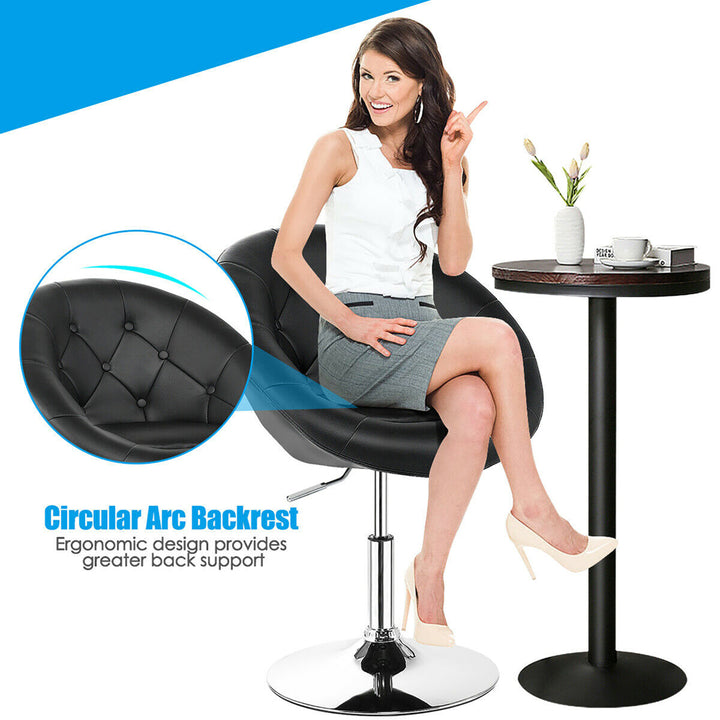 1PC Accent Chair Adjustable Modern Swivel Round Tufted Back PU Leather Black Image 7