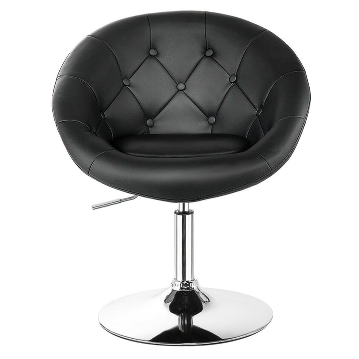 1PC Accent Chair Adjustable Modern Swivel Round Tufted Back PU Leather Black Image 1