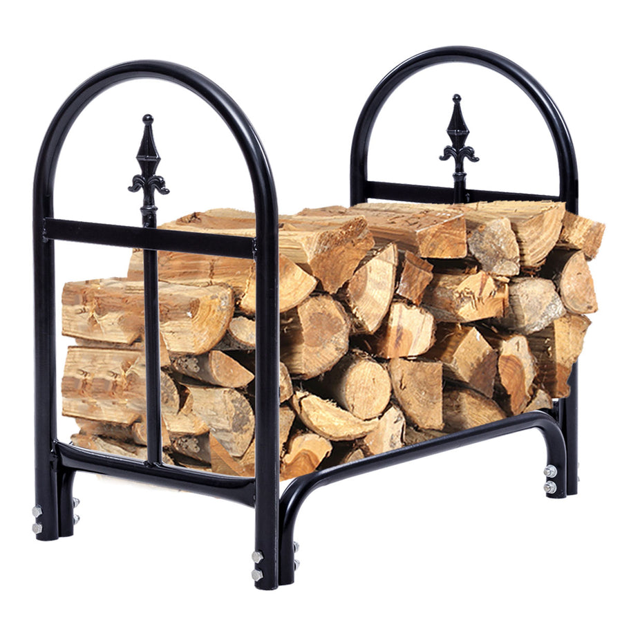 2 Feet Outdoor Heavy Duty Steel Firewood Log Rack Wood Storage Holder Black Image 1