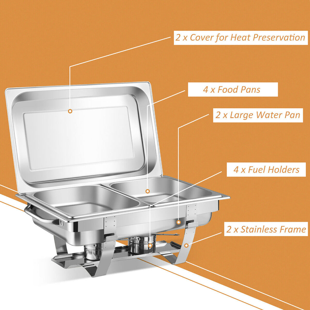 2 Packs Full Size Chafing Dish 9 Quart Stainless Steel Rectangular Chafer Buffet Image 8