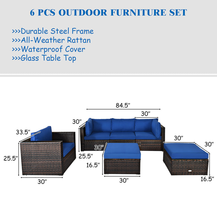 6PCS Patio Rattan Furniture Set Sectional Cushion Sofa Image 3