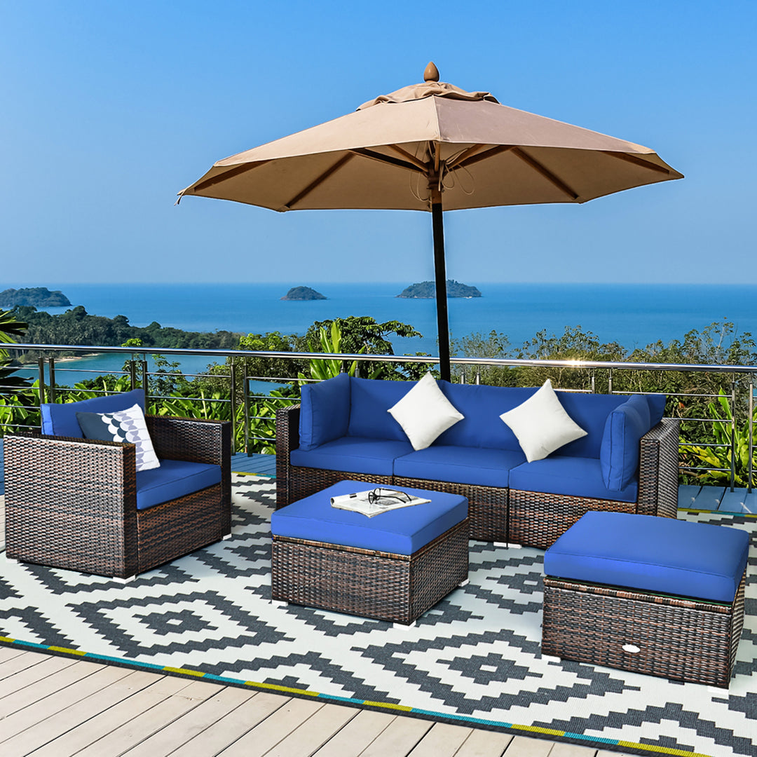 6PCS Patio Rattan Furniture Set Sectional Cushion Sofa Image 4