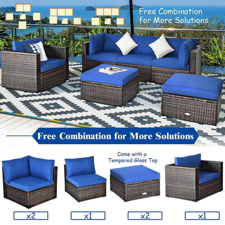 6PCS Patio Rattan Furniture Set Sectional Cushion Sofa Image 10