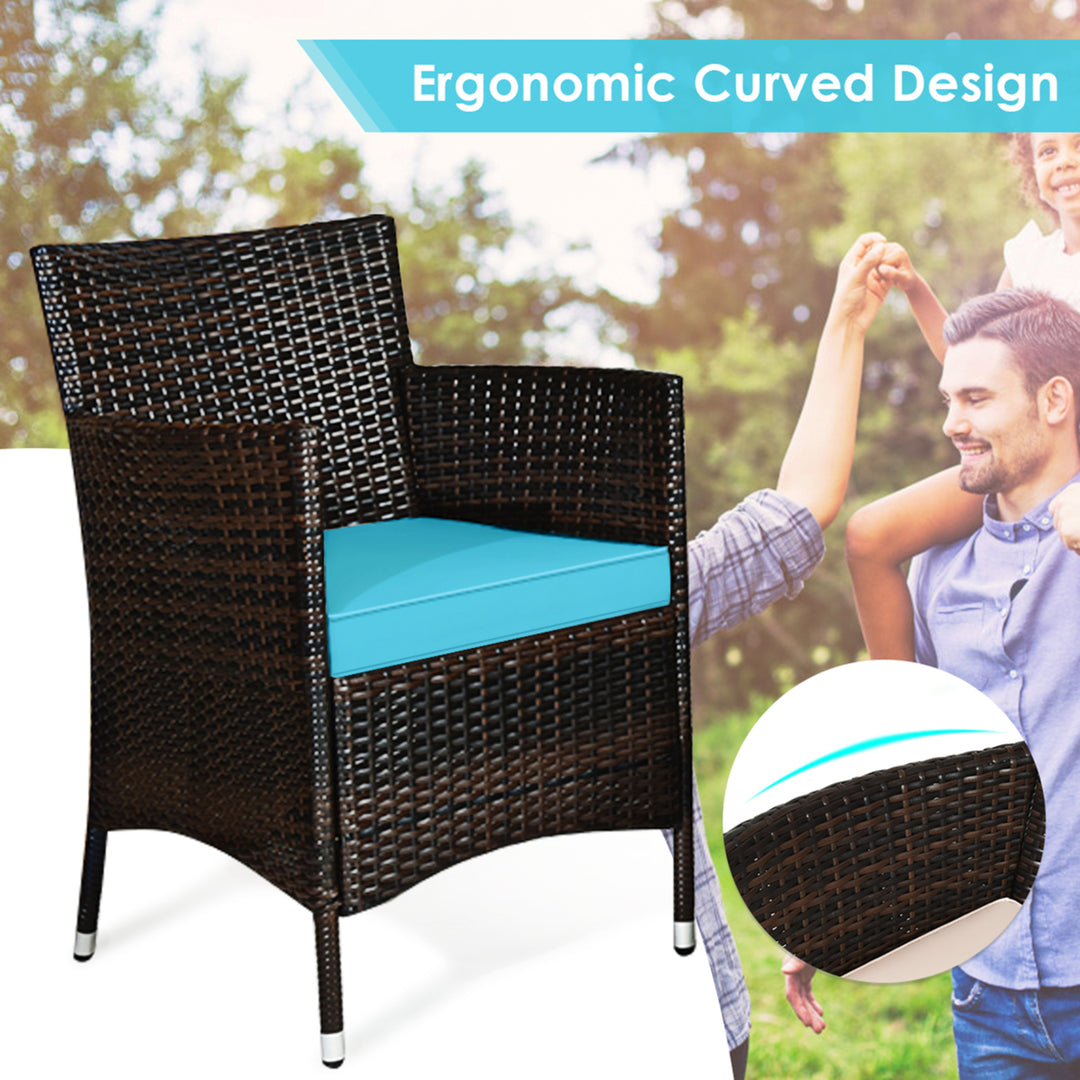 4PCS Patio Rattan Conversation Furniture Set Outdoor w/ Turquoise Cushion Image 8