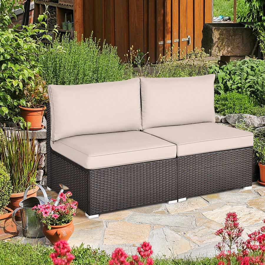 2PCS Patio Sectional Armless Sofas Outdoor Rattan Furniture Set w/ Cushions Image 1