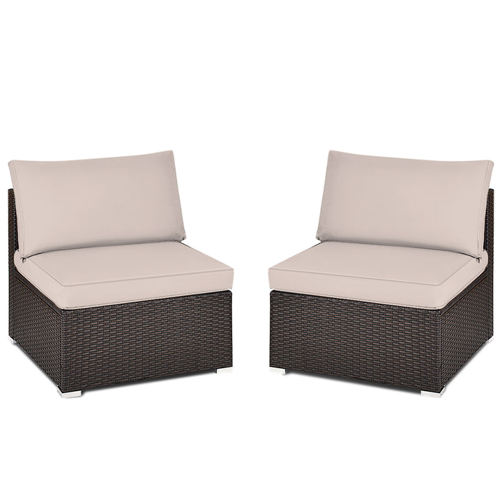 2PCS Patio Sectional Armless Sofas Outdoor Rattan Furniture Set w/ Cushions Image 5