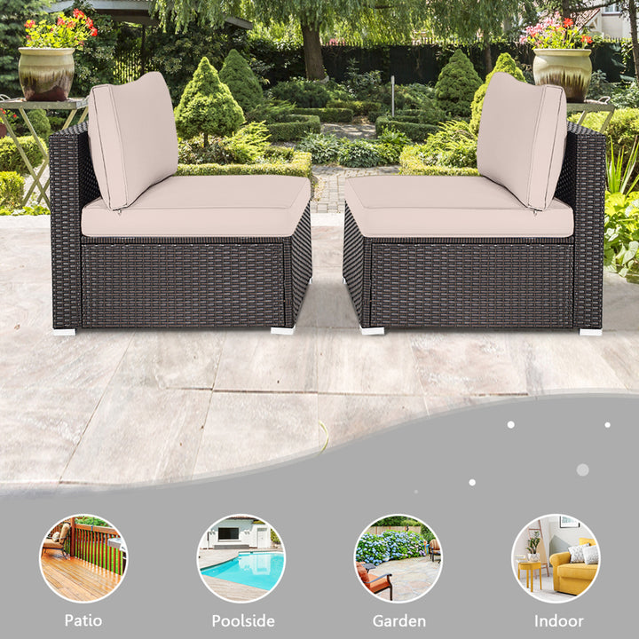 2PCS Patio Sectional Armless Sofas Outdoor Rattan Furniture Set w/ Cushions Image 6