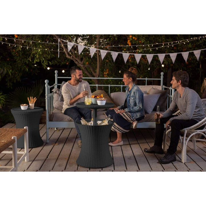 KETER Pacific Cool Bar Outdoor Patio Furniture and Hot Tub Side Table with 7.5 Gallon Beer and Wine Cooler, Dark Grey Image 3