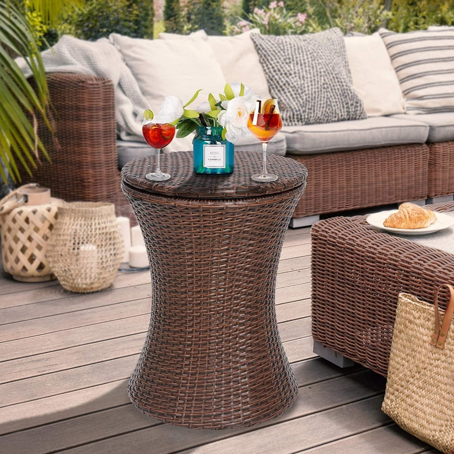 Super Deal 3in1 All-Weather Cool Wicker Bar Table + Ice Bucket + Cocktail Coffee Table All in One, Rattan Style Image 1