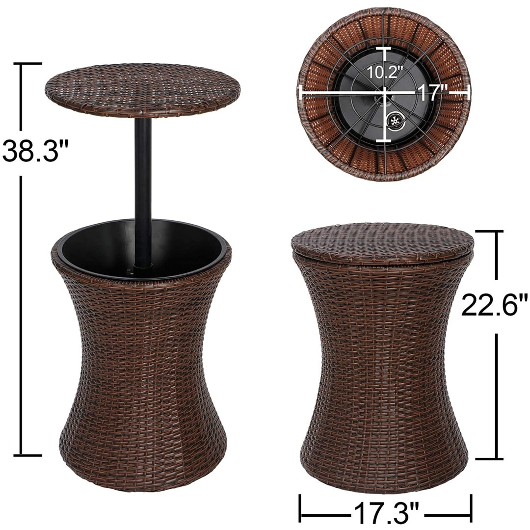 Super Deal 3in1 All-Weather Cool Wicker Bar Table + Ice Bucket + Cocktail Coffee Table All in One, Rattan Style Image 2