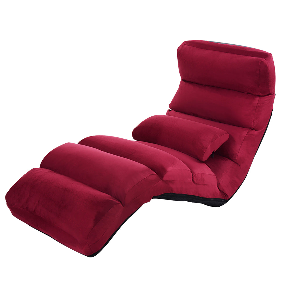 Folding Lazy Sofa Chair Stylish Sofa Couch Bed Lounge Chair W/Pillow Burgundy Image 1