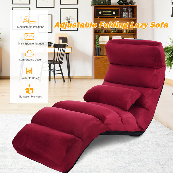 Folding Lazy Sofa Chair Stylish Sofa Couch Bed Lounge Chair W/Pillow Burgundy Image 7