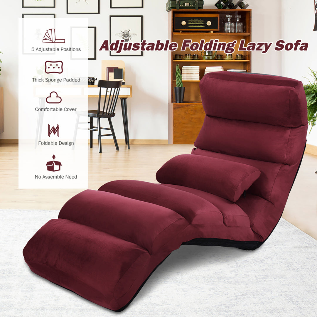 Folding Lazy Sofa Chair Stylish Sofa Couch Bed Lounge Chair W/Pillow Burgundy Image 8