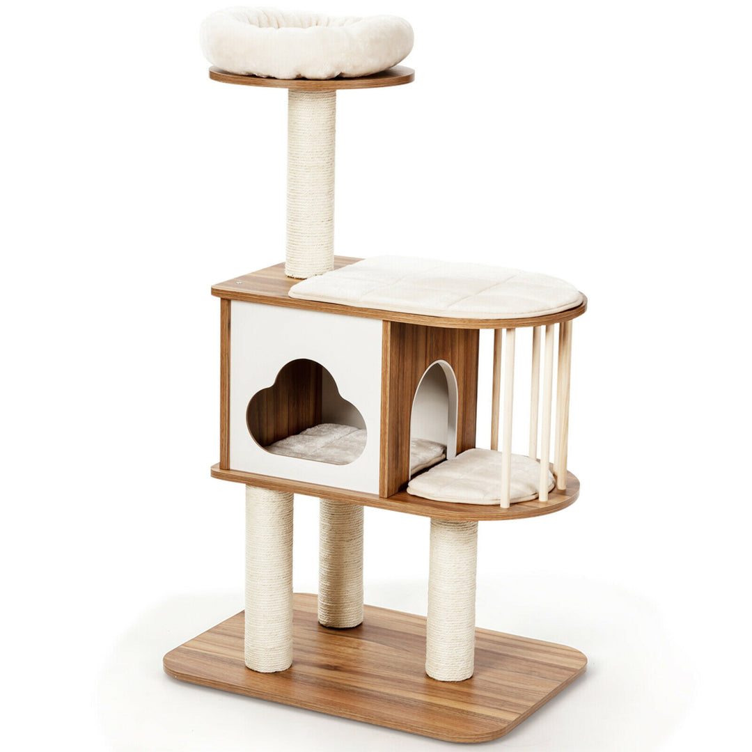 46 Modern Wooden Cat Tree with Platform and Washable Cushions for Kittens and Cats Image 5