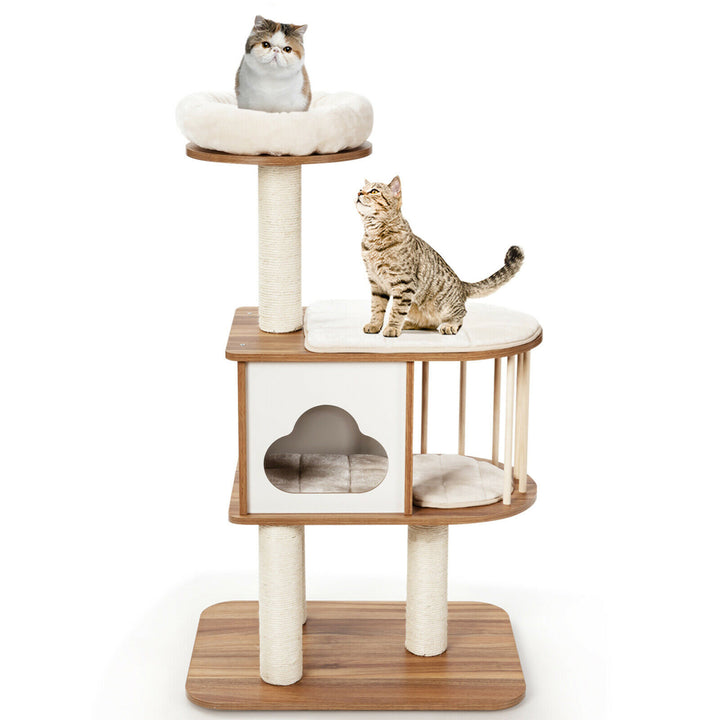 46 Modern Wooden Cat Tree with Platform and Washable Cushions for Kittens and Cats Image 6