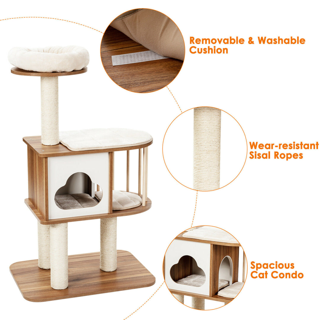 46 Modern Wooden Cat Tree with Platform and Washable Cushions for Kittens and Cats Image 10