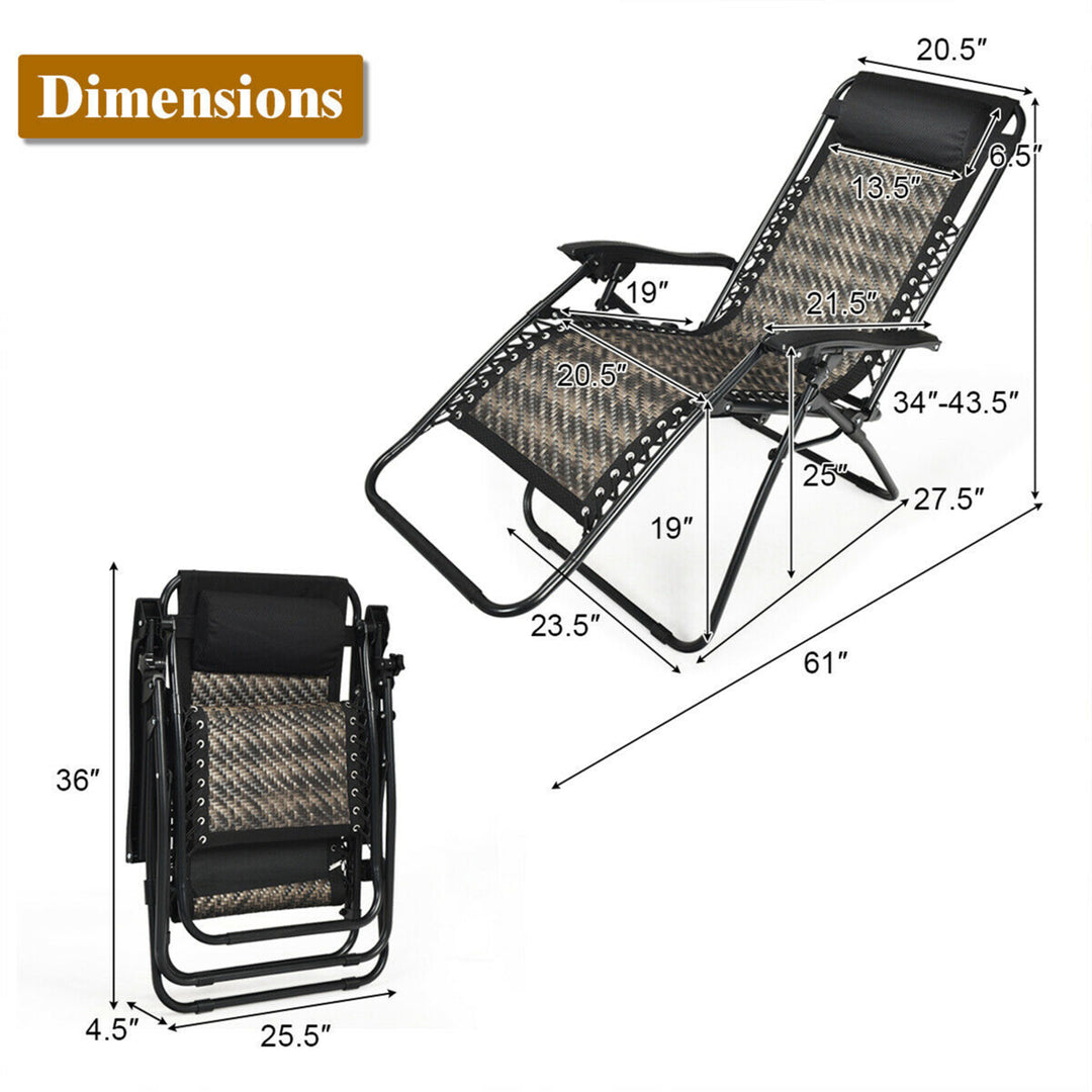 Folding Rattan Patio Zero Gravity Lounge Chair Recliner with Headrest Image 3