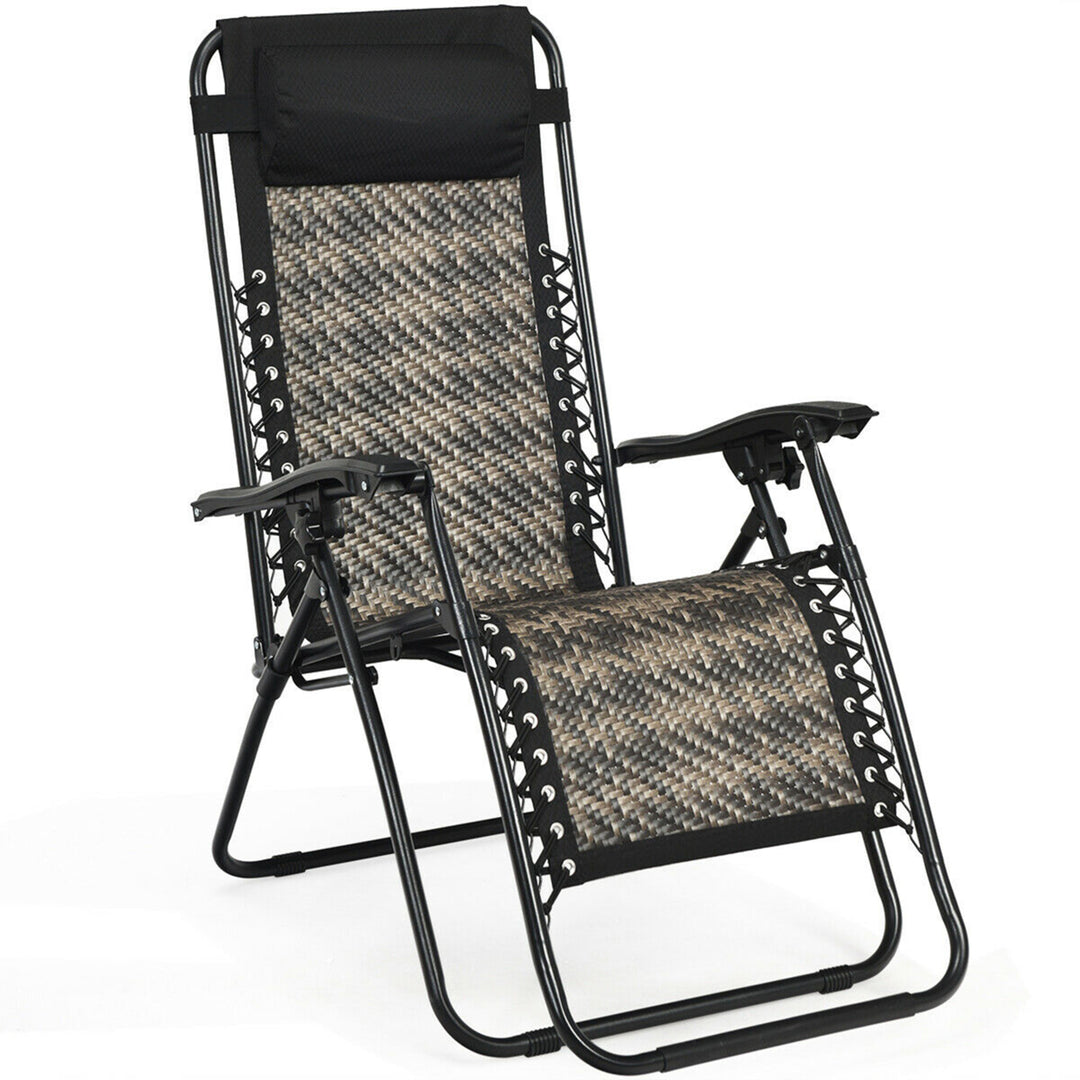 Folding Rattan Patio Zero Gravity Lounge Chair Recliner with Headrest Image 4