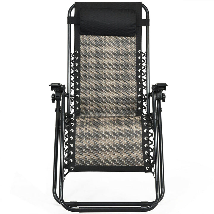 Folding Rattan Patio Zero Gravity Lounge Chair Recliner with Headrest Image 5