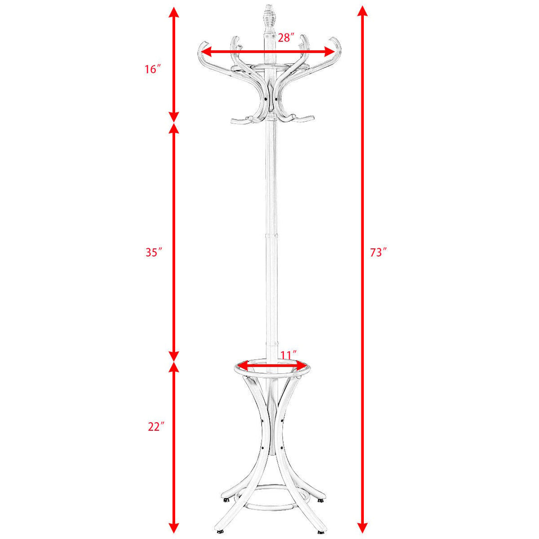 Wood Standing Hat Coat Rack Jacket Bag Hanger Tree 12 Hooks Umbrella Stand Image 4