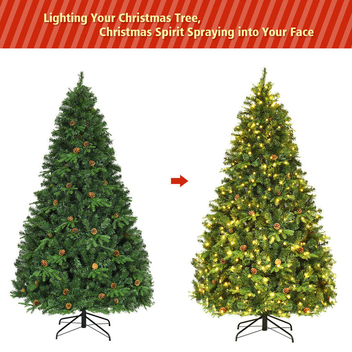 Pre-Lit 7 Artificial Christmas Tree Premium Spruce Hinged 460 LED Lights Pine Cones Image 3