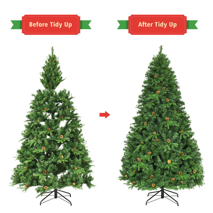 Pre-Lit 7 Artificial Christmas Tree Premium Spruce Hinged 460 LED Lights Pine Cones Image 4