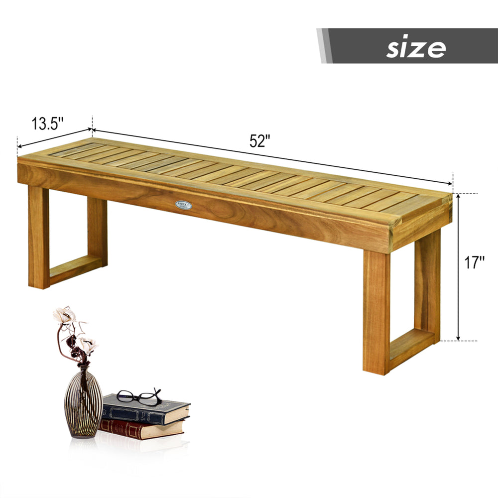 Set of 2 Patio Garden Dining Bench Acacia Wood Bench Image 2